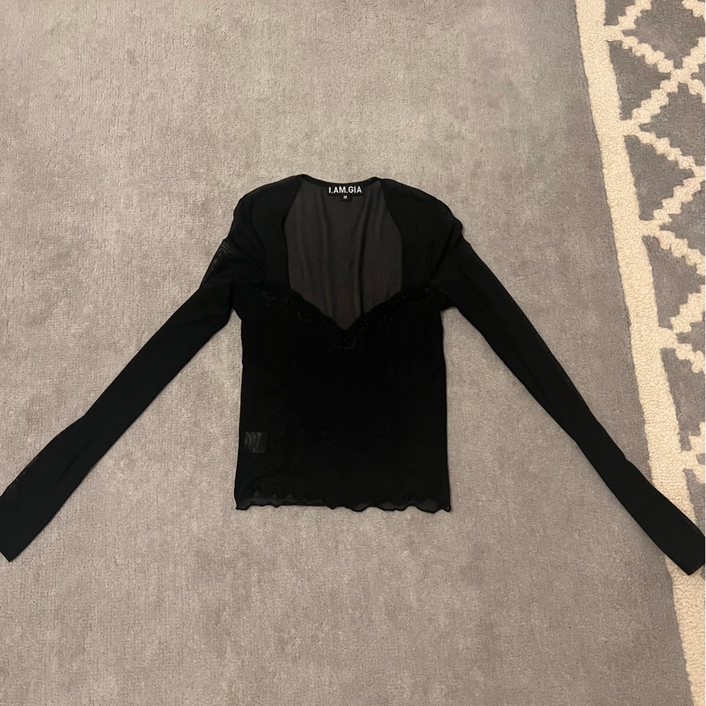 I AM GIA BLACK MESH TOP